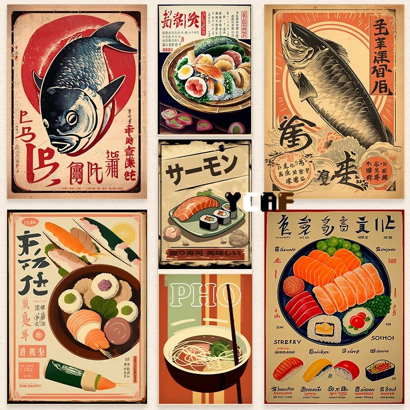 Japanese Lifestyle Food - Vintage Jepang Poster makanan kanvas cetak